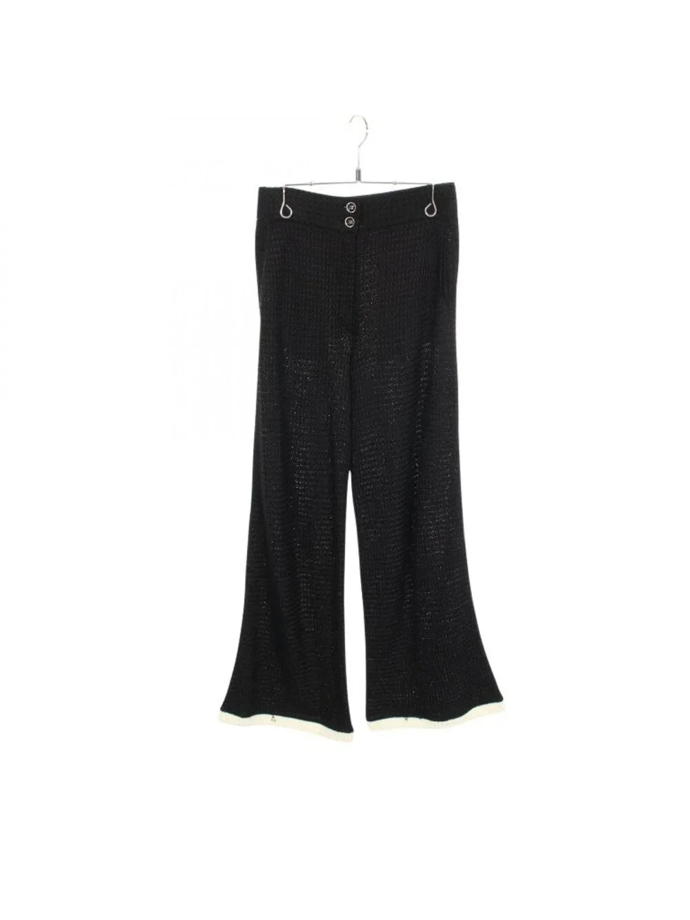 Chanel Pants CC Logo Button Knit Rayon Cotton